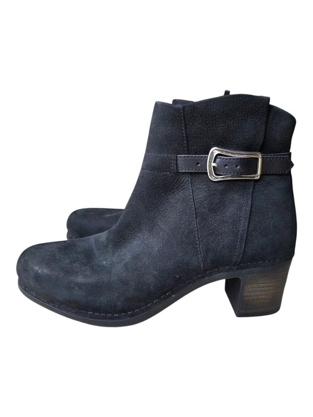 Dansko Hartley Black Nubuck Leather Ankle Boots Buckle Detail Size 39 US 8.5-9